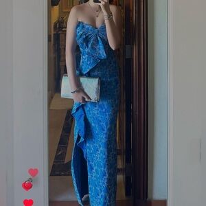 THEIA Asha Florar Print Cascading Ruffle Gown